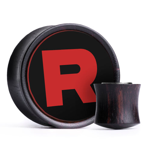 Team Rocket Plug / Gauge - Black & Red Inlay Ebony Wood | Convex Double Flare