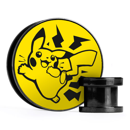 XD001 Shadow Lugia - Schwarzer Stahl-Ohr Stretching Plug mit schwarzer Einlage und Schraubverschluss