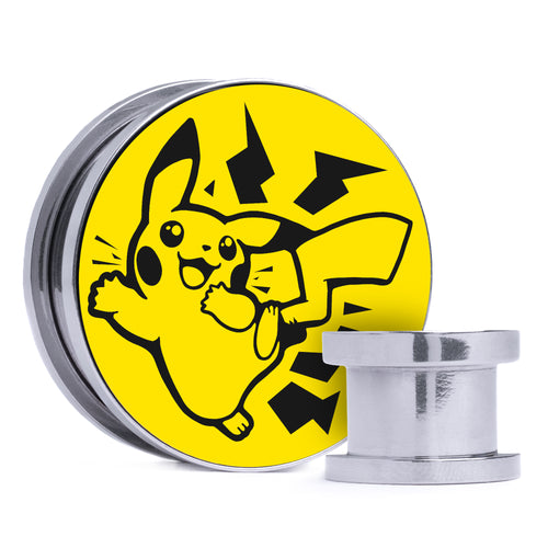 Thunder Shock Pikachu - Gelb & Schwarze Inlay-Stahl-Schraubrückseite / Plug / Gauge