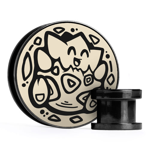 Togepi - Ivory & Black Inlay Screwback Black Steel Ear Stretching Plug