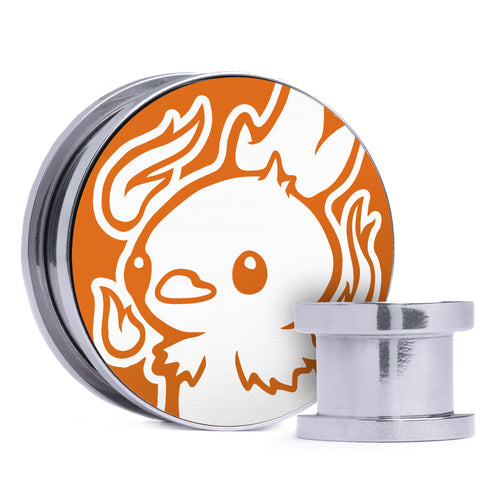 Torchic - Orange & White Inlay Steel Screw Back / Plug / Gauge