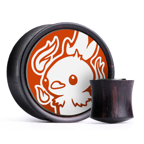 Torchic Plug / Gauge - Orange & White Inlay Ebony Wood | Convex Double Flare