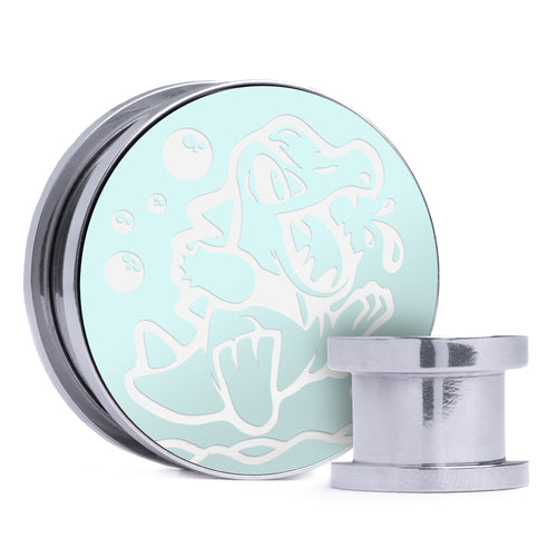 Totodile - Ice Blue & White Inlay Steel Screw Back / Plug / Gauge