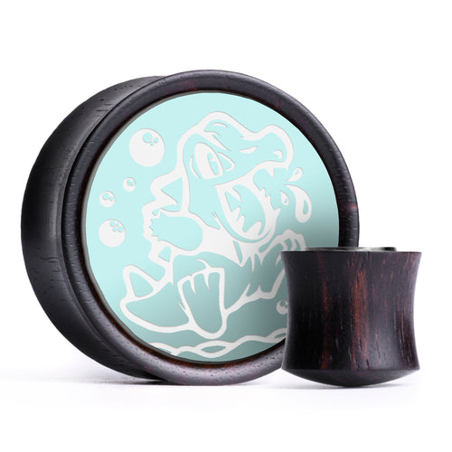 Totodile Plug / Gauge - Ice Blue & White Inlay Ebony Wood | Convex Double Flare