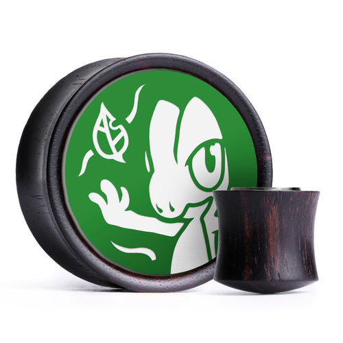 Treecko Plug / Gauge - Green & White Inlay Ebony Wood | Convex Double Flare