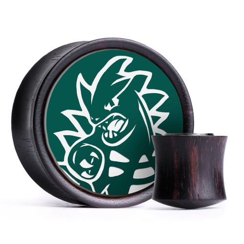 Tyranitar Plug / Gauge - Evergreen & White Inlay Ebony Wood | Convex Double Flare