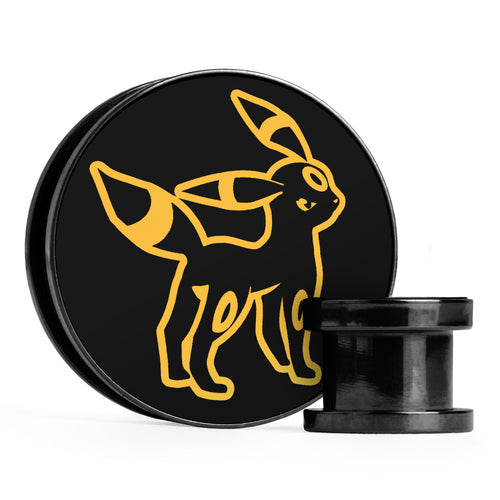 XD001 Shadow Lugia - Schwarzer Stahl-Ohr Stretching Plug mit schwarzer Einlage und Schraubverschluss