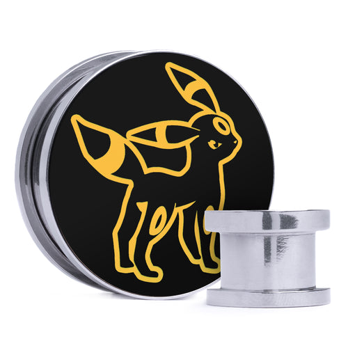 Umbreon - Black & Gold Inlay Steel Screw Back / Plug / Gauge