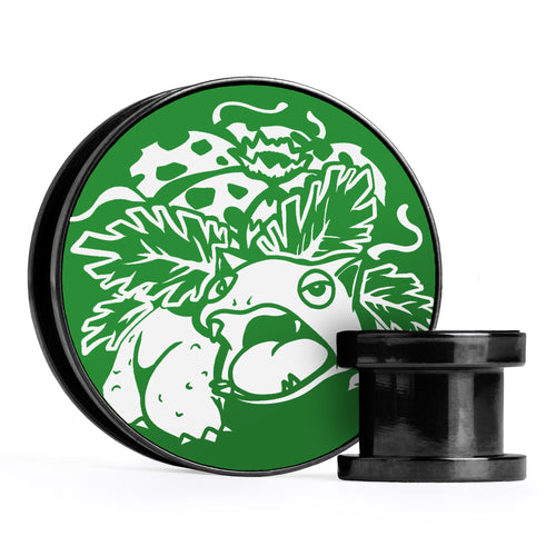 Venusaur - Green & White Inlay Screwback Black Steel Ear Stretching Plug
