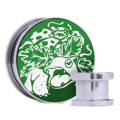 Venusaur - Green & White Inlay Steel Screw Back / Plug / Gauge