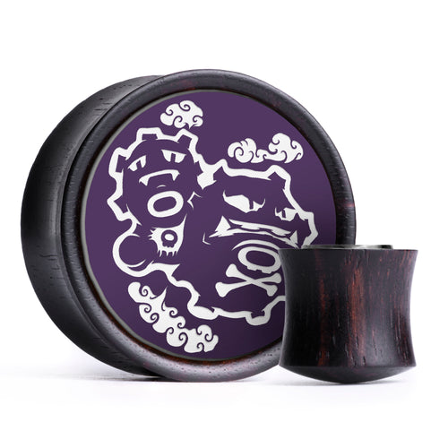 Weezing Plug / Gauge - Purple & White Inlay Ebony Wood | Convex Double Flare