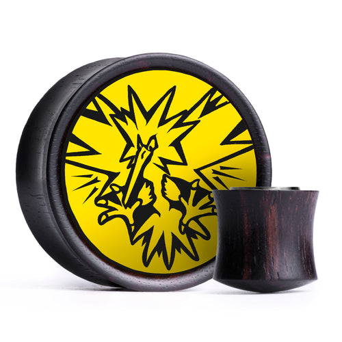 Zapdos Plug / Gauge - Yellow & Black Inlay Ebony Wood | Convex Double Flare