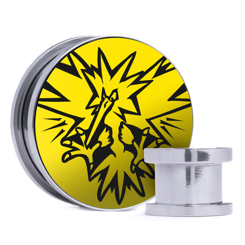Zapdos - Yellow & Black Inlay Steel Screw Back / Plug / Gauge