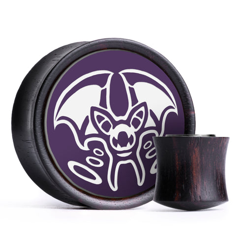Zubat Plug / Gauge - Purple & White Inlay Ebony Wood | Convex Double Flare
