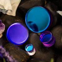 Bijou plug en verre double évasé violet irisé pour oreilles étirées / Gauge