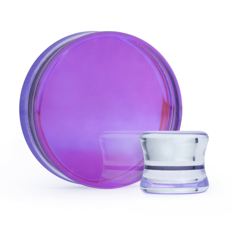 Bijou plug en verre double évasé violet irisé pour oreilles étirées / Gauge
