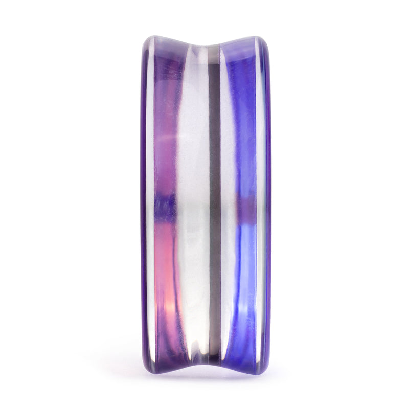 Bijou plug en verre double évasé violet irisé pour oreilles étirées / Gauge