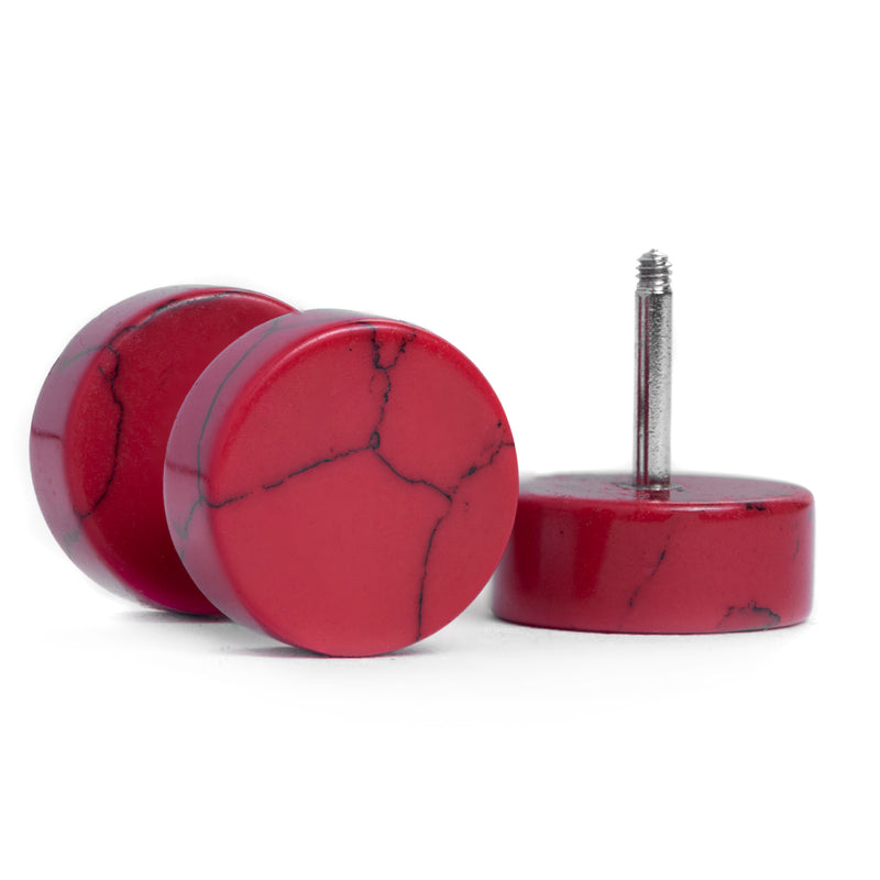 Faux Gauge / Plug d'oreille en howlite rouge