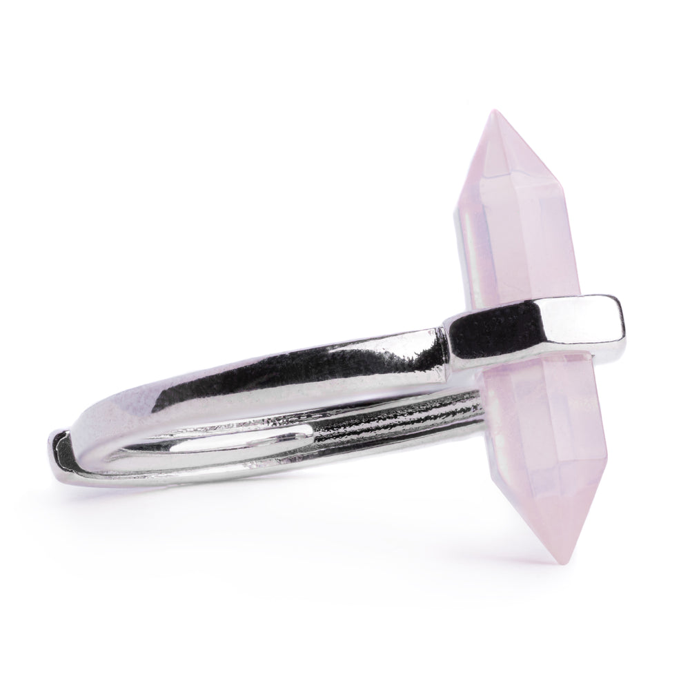 Silver & Rose Quartz Crystal Ring - Stone & Silver Steel Adjustable Ring