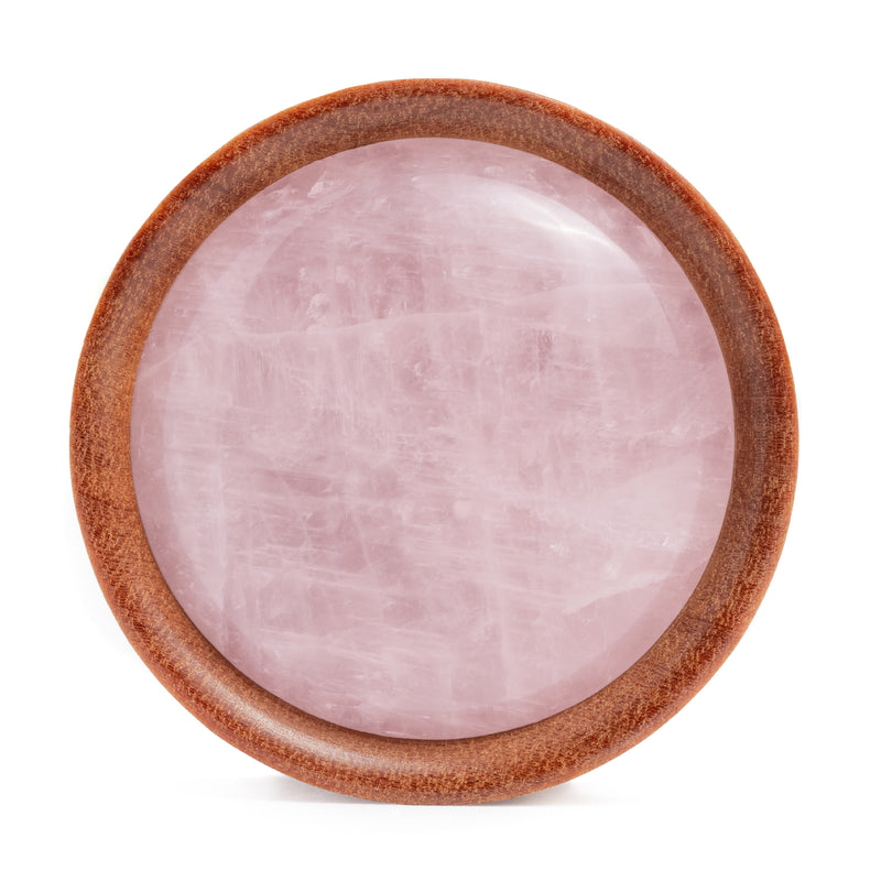 Plug / Gauge d'oreille en bois de Saba incrusté de pierre de quartz rose