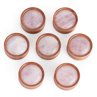 Plug / Gauge d'oreille en bois de Saba incrusté de pierre de quartz rose