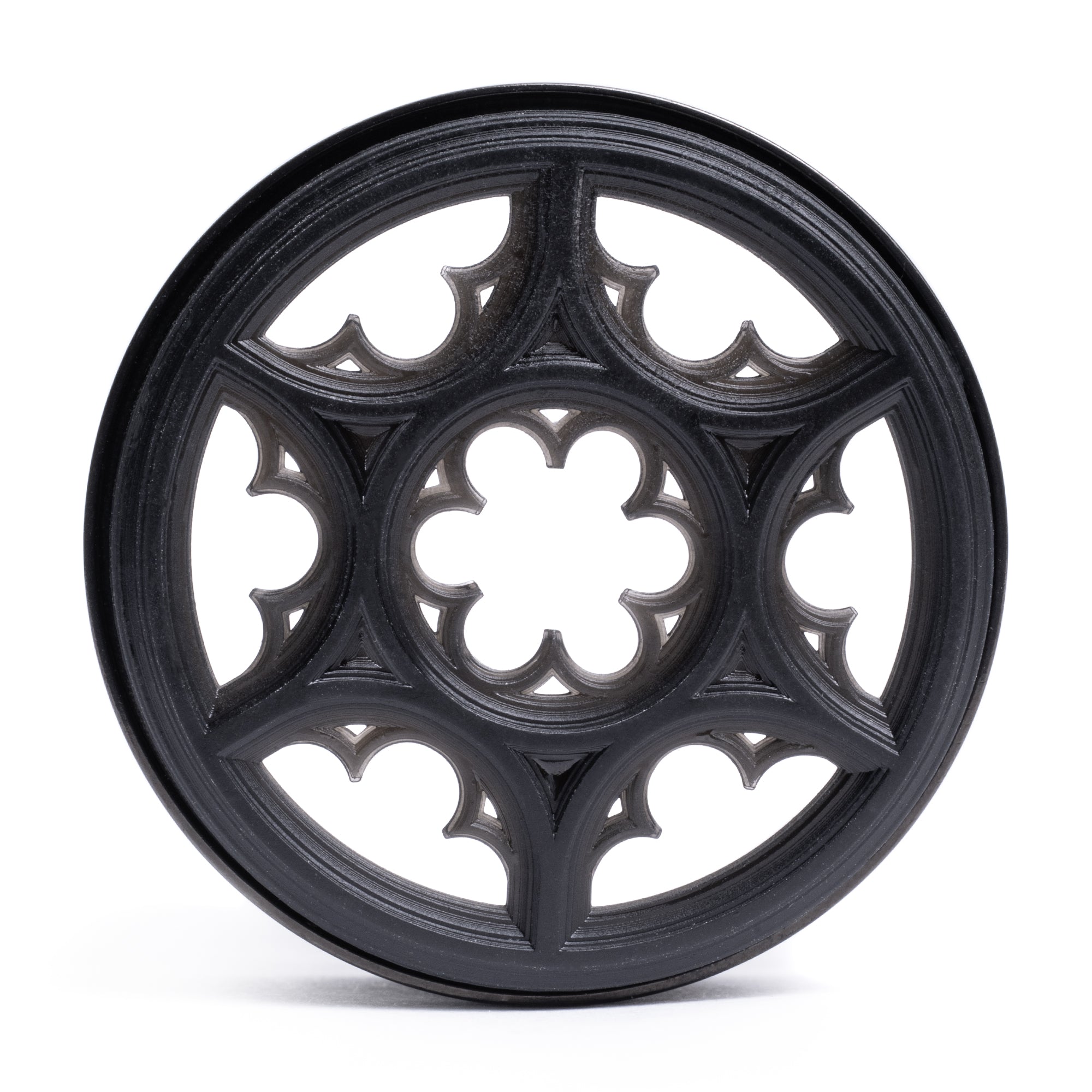 Rose Window 3D Black Steel Double Flare Screwback / Tunnel / Gauge