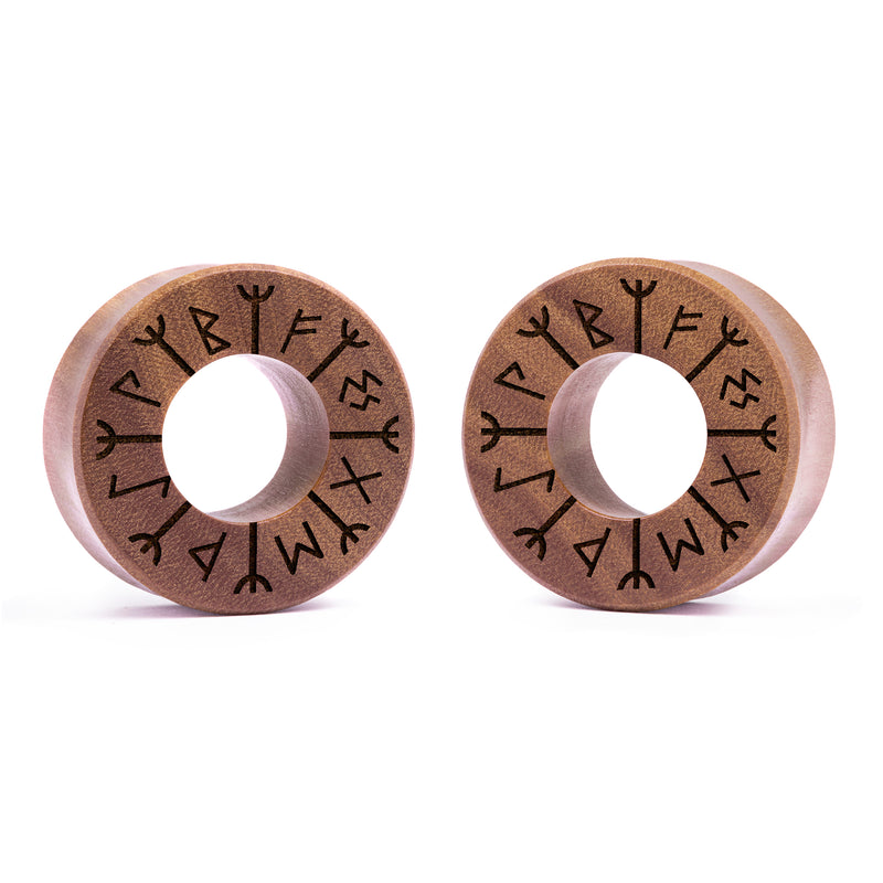 Plug / Gauge tunnel Roue runique - Bois de Saba | Face plate double évasé