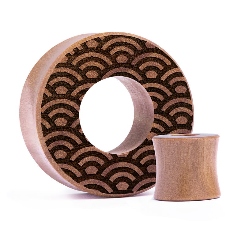 Plug / Gauge tunnel Seigaiha - Bois de Saba | Face plate double évasé