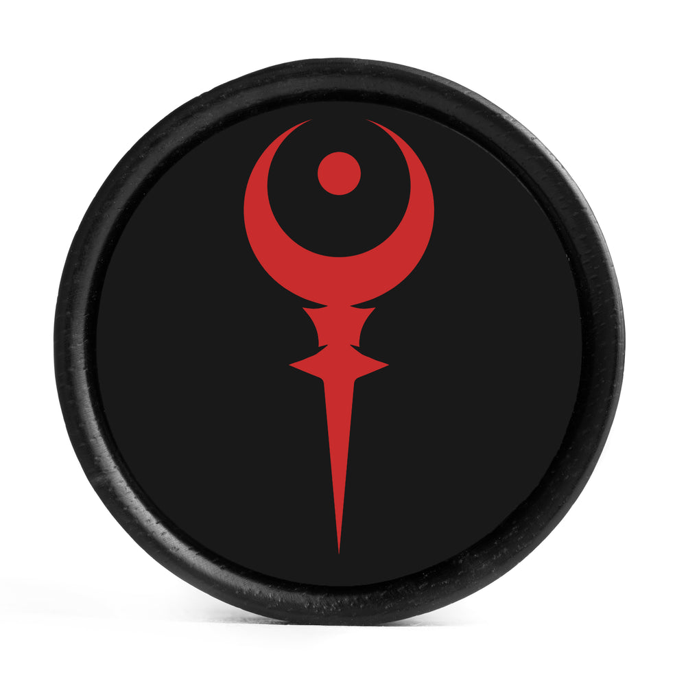 Sigil Of Hades Plug / Gauge - Black & Red Inlay Ebony Wood | Convex Double Flare - Lasered To Order In House At Custom Plugs HQ