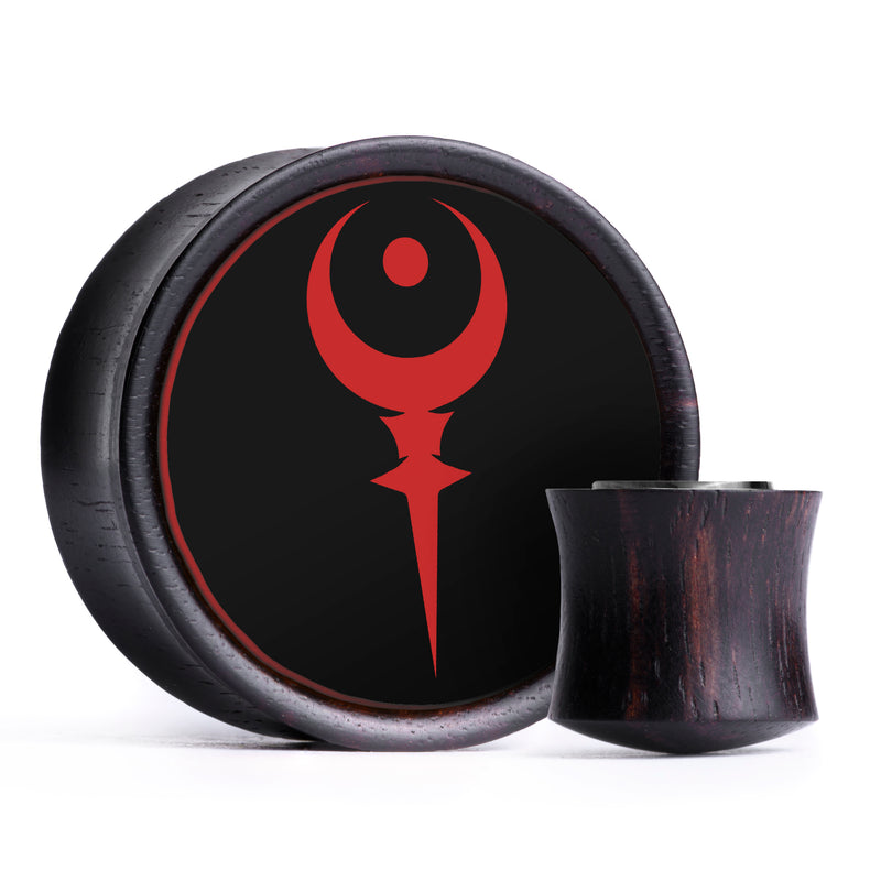 Sigil Of Hades Plug / Jauge - Incrustation noire et rouge en bois d’ébène | Double évasement convexe