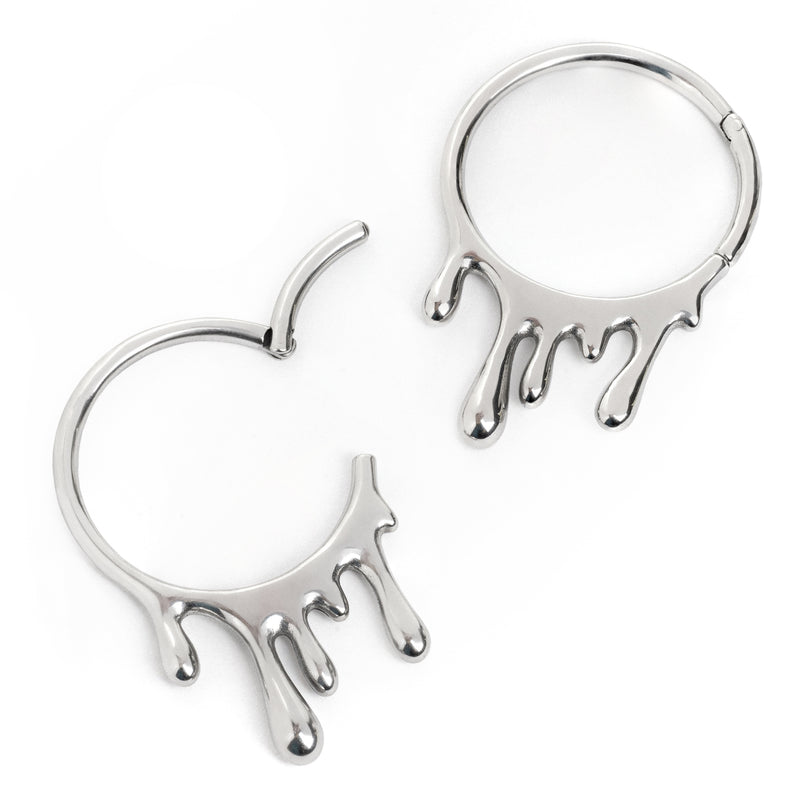 Pendants d'oreille à coulures en acier argenté - Paire