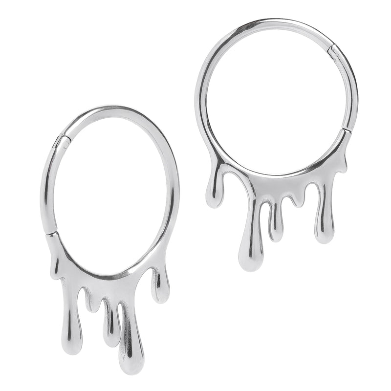 Pendants d'oreille à coulures en acier argenté - Paire