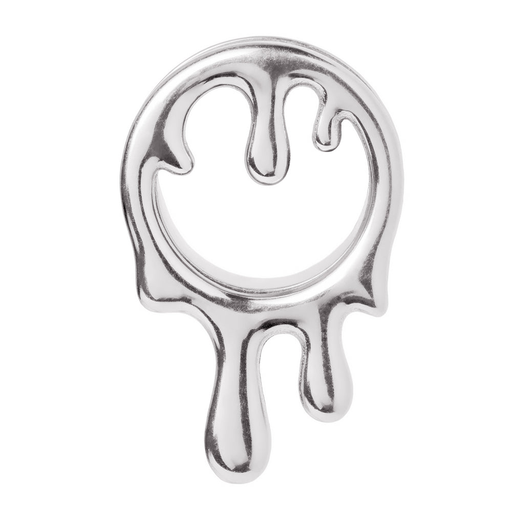 Silver Drippy Screwback Stainless Steel Tunnel - Metal Ear Tunnels / Plugs / Gauges in 8mm (0g) - 16mm (5/8th)