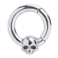 Pendants d'oreille anneau crâne en acier argenté - Paire