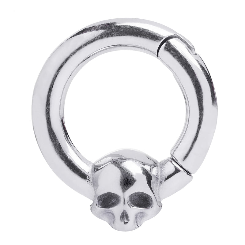Pendants d'oreille anneau crâne en acier argenté - Paire