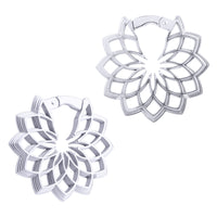Poids d'oreille fleur mandala en acier argenté - Paire
