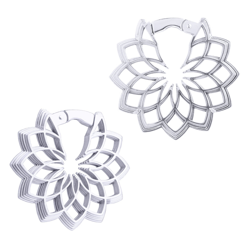 Poids d'oreille fleur mandala en acier argenté - Paire