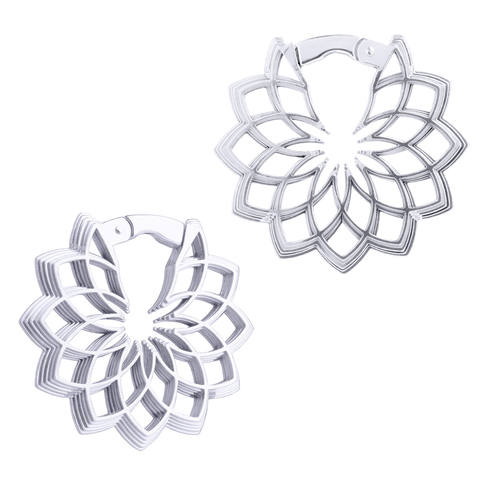 Silver Mandala Flower Ear Weights (Pair) - Pair Of Silver Ear Weight Earrings for Stretched Ears