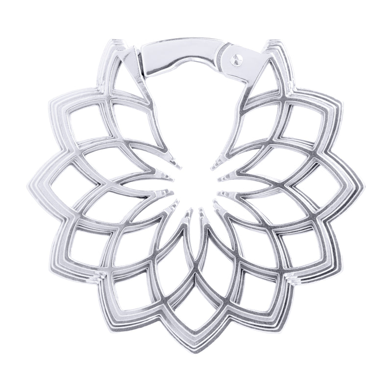 Poids d'oreille fleur mandala en acier argenté - Paire