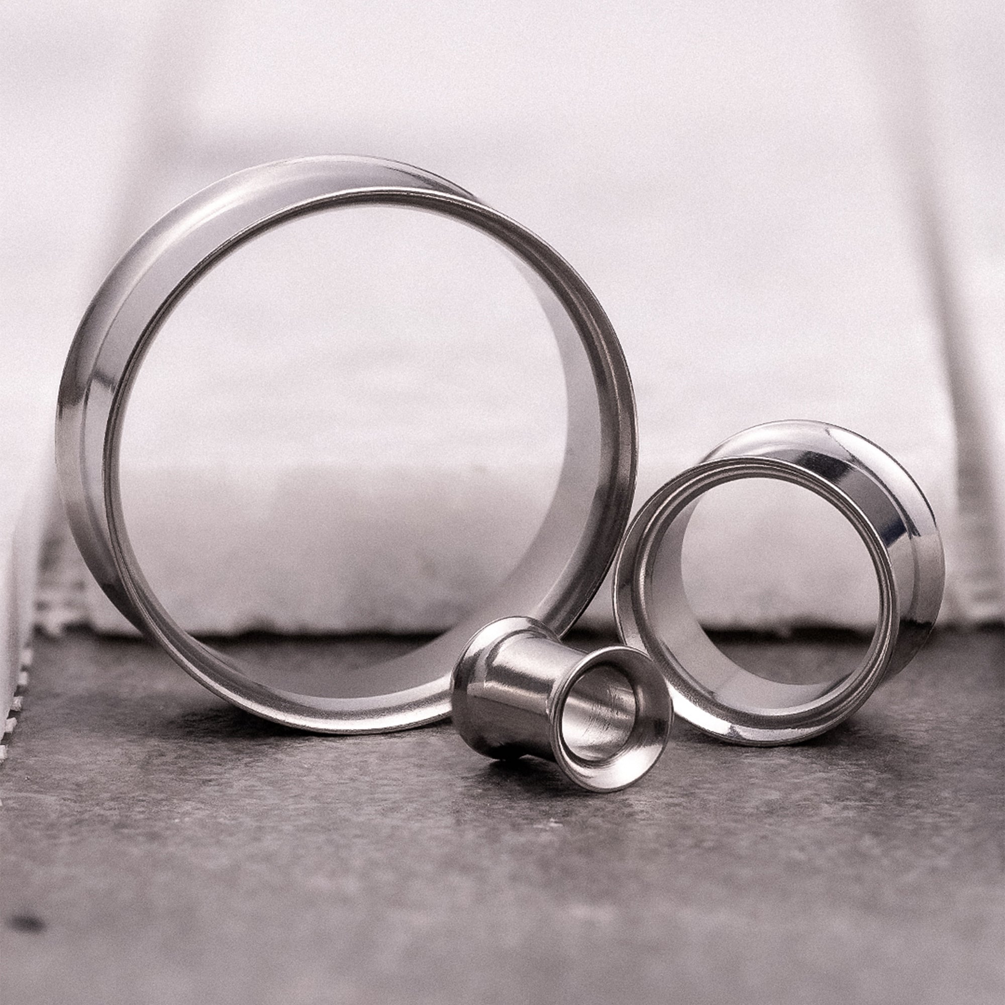 Silver Stainless Steel Double Flared Ear Tunnel / Plug / Gauge