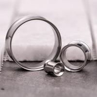 Silver Stainless Steel Double Flared Ear Tunnel / Plug / Gauge