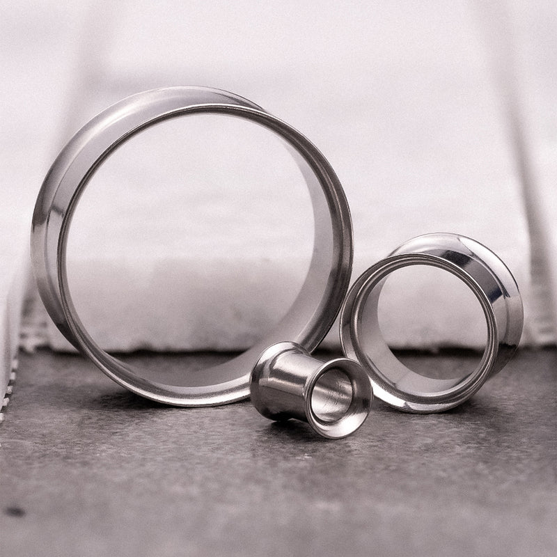 Silver Stainless Steel Double Flared Ear Tunnel / Plug / Gauge
