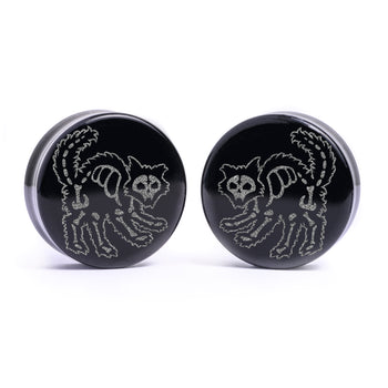 Skelettkatze Plug / Gauge - Schwarzes Glas | Flachgesichtige Doppelflare
