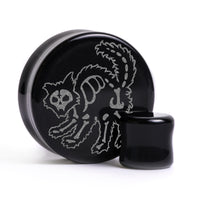 Plug / Gauge Chat squelette - Verre noir | Face plate double évasé