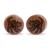 Plug / Gauge Chat squelette - Bois de Saba | Convexe double évasé