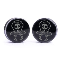 Plug / Gauge Anneau bonbon crâne - Verre noir | Face plate double évasé