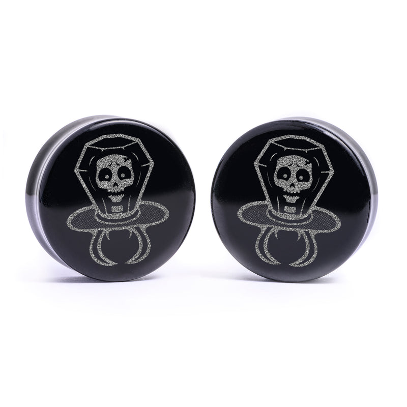 Plug / Gauge Anneau bonbon crâne - Verre noir | Face plate double évasé