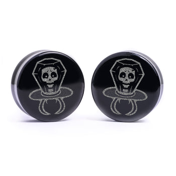 Skull Candy Ring Plug / Gauge - Black Glass | Flat Faced Double Flare