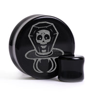 Plug / Gauge Anneau bonbon crâne - Verre noir | Face plate double évasé