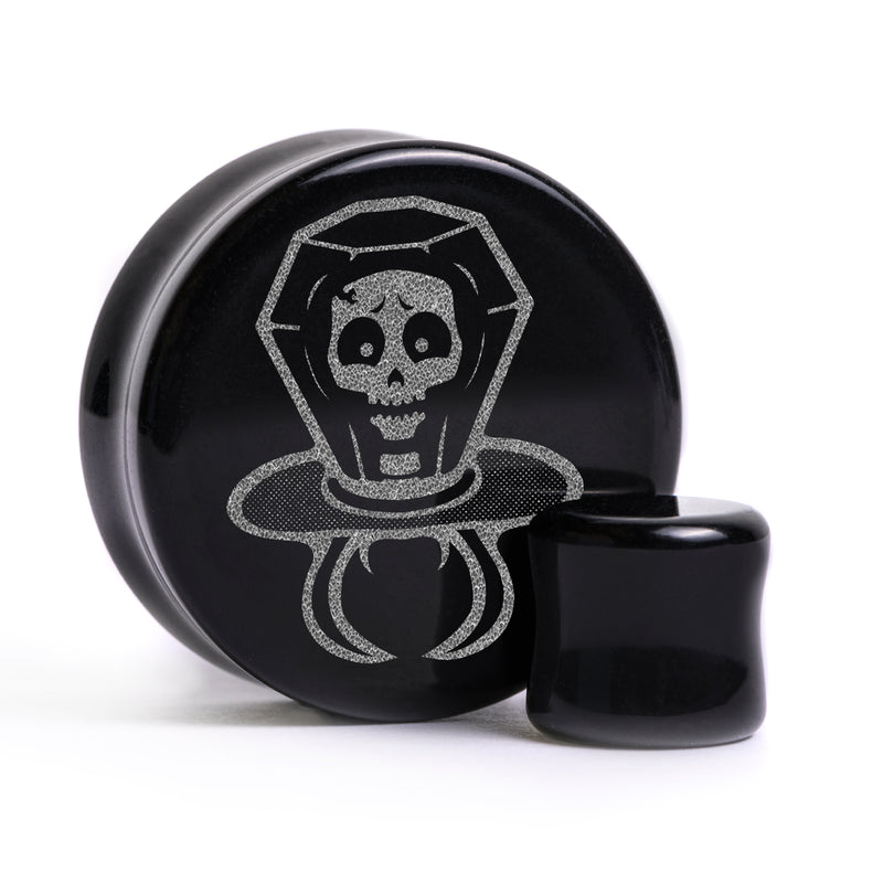 Plug / Gauge Anneau bonbon crâne - Verre noir | Face plate double évasé